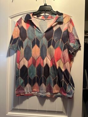 Soft Collared Top in Blue and Pink